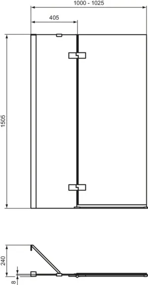 Ideal Standard i.life Duschwand, 1 Tür, Anschlag links, Silber, 1000x240x1505 mm