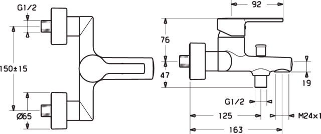 HA Einhebelmischer Wafü und Brausebatterie HANSARONDA 0374 Ausladung 163 mm DN15 Chrom