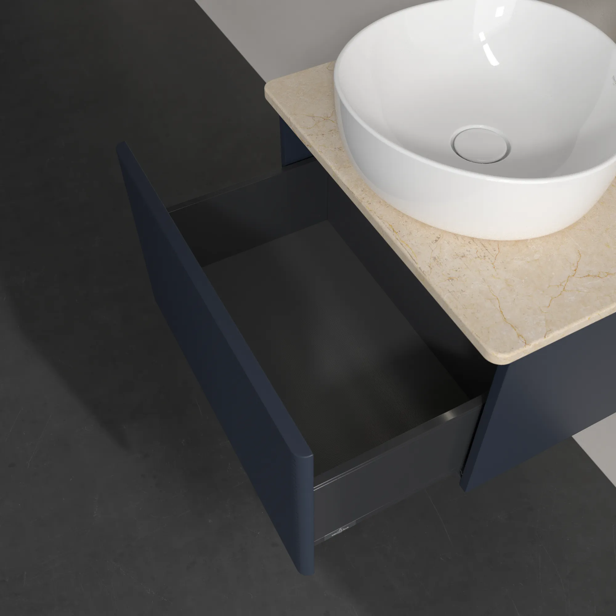 Villeroy & Boch Waschtischunterschrank „Antao“ 600 × 360 × 500 mm Midnight Blue Matt Lacquer, für Becken mittig, mit Beleuchtung Villeroy & Boch Waschtischunterschrank „Antao“ 600 × 360 × 500 mm Midnight Blue Matt Lacquer, für Becken mittig, mit Beleuchtung