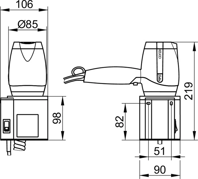 Plan 14995010037 Haartrockner mit Wandhalterung verchromt/schwarzgrau