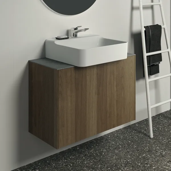 Waschtischplatte Conca, aus Keramik, 802x373x6mm, Marmor Noir Desir
