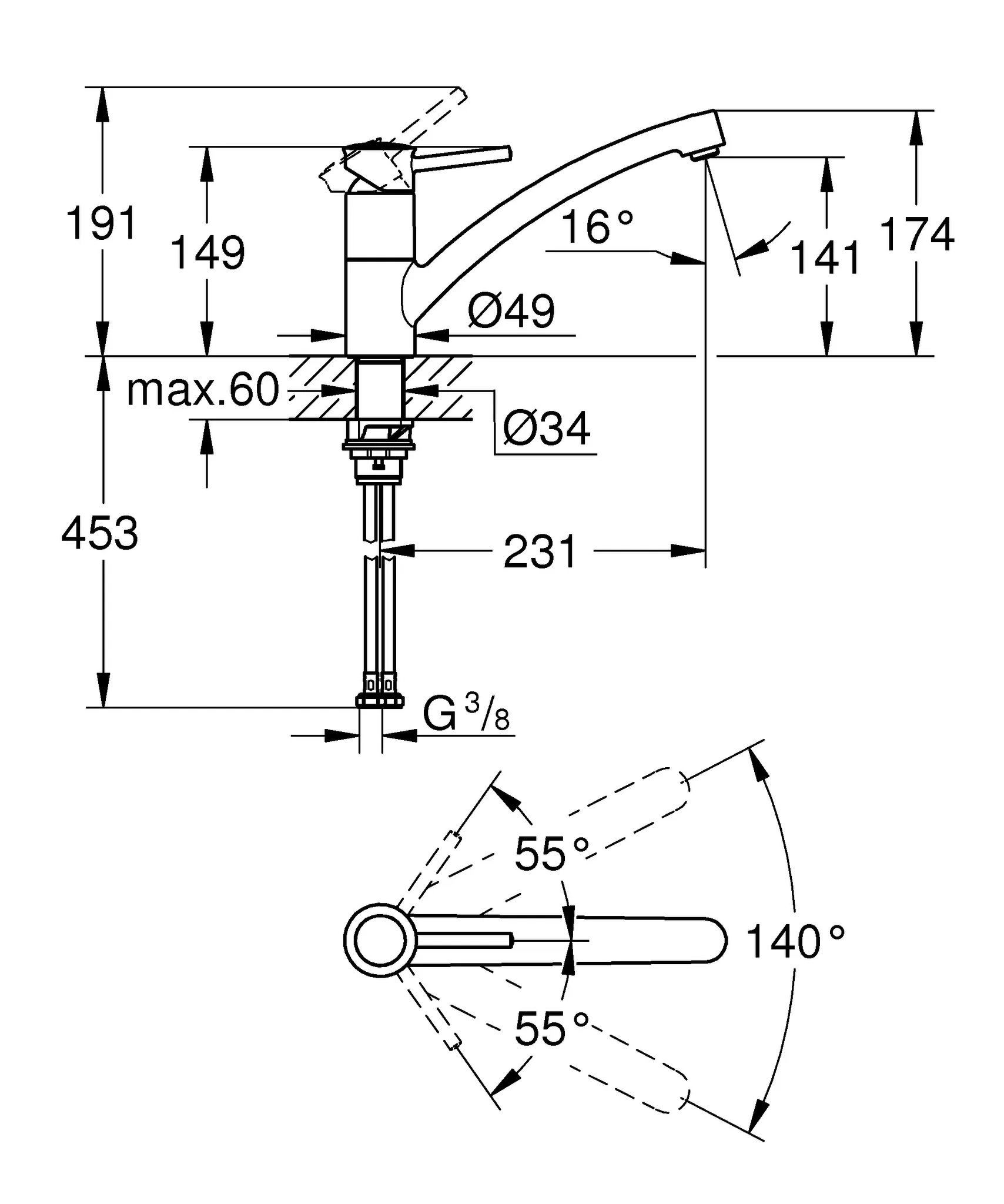 Einhand-Spültischbatterie BauClassic 30575, flacher Auslauf, Einlochmontage, schwenkbarer Rohrauslauf, Schwenkbereich 140°, chrom Einhand-Spültischbatterie BauClassic 30575, flacher Auslauf, Einlochmontage, schwenkbarer Rohrauslauf, Schwenkbereich 140°, chrom