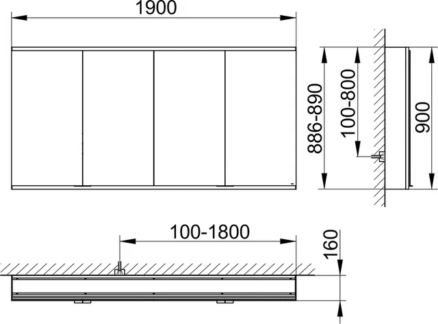 KEUCO Wandvorbau Spiegelschrank 4-türig „Royal Modular 2.0“ in Silber (eloxiert), Aufputz, ohne Beleuchtung, mit Steckdosen 1900 × 900 × 160 mm