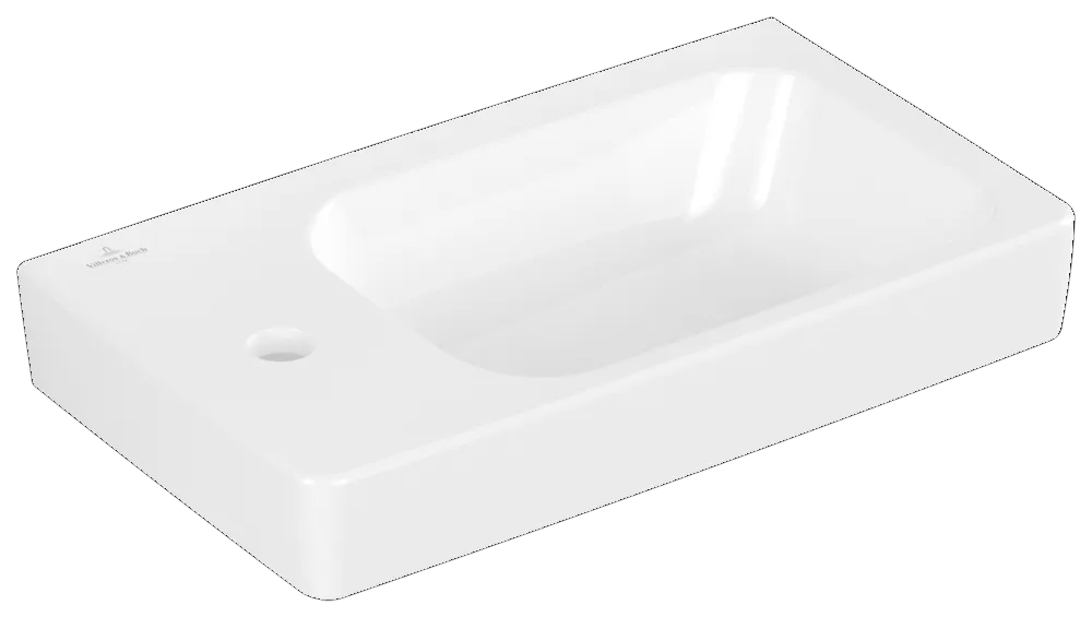 Villeroy & Boch Waschbecken „Architectura“ 480 × 275 × 138 mm, ohne Hahnlochbohrung, für Becken rechts in Weiß Alpin Villeroy & Boch Waschbecken „Architectura“ 480 × 275 × 138 mm, ohne Hahnlochbohrung, für Becken rechts in Weiß Alpin