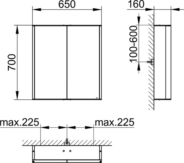 Royal Match 12801171301 Spiegelschrank Royal Match 2-türig 650 × 700 × 160 mm silber-eloxiert