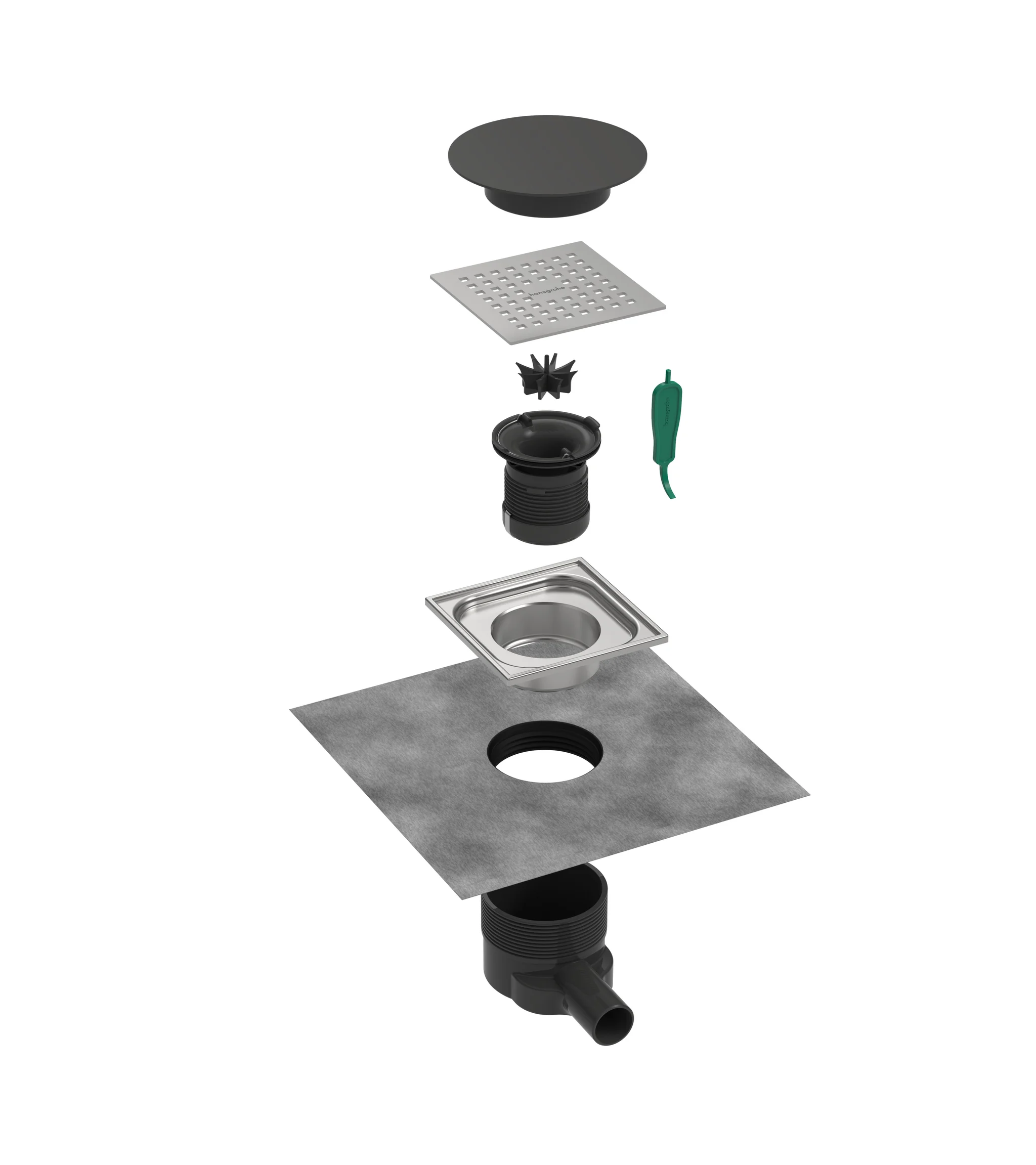Hansgrohe RainDrain Point Komplettset Punktablauf 150x150mm Edelstahl V2A, höhenverstellbar, bis 45 l/min Ablaufleistung