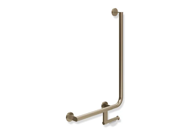 HEWI Winkelgriff mit WC-Papierrollenhalter, System 900, Edelstahl PVD bronze gebürstet, waagerecht 500 mm, senkrecht 750 mm, Durchmesser 32 mm, links