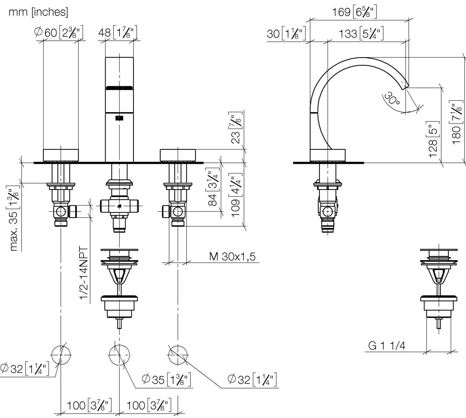 Waschtisch-Dreilochbatterie mit Ablaufgarnitur ohne Designelement CYO Chrom 20710811 Waschtisch-Dreilochbatterie mit Ablaufgarnitur ohne Designelement CYO Chrom 20710811