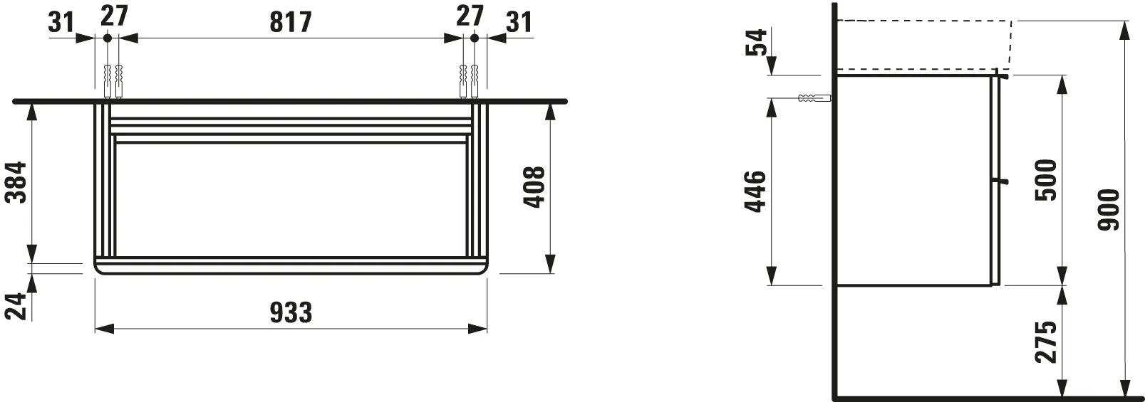 Laufen Waschtischunterbau „SPACE“ 933 × 500 × 408 mm Weiß matt Laufen Waschtischunterbau „SPACE“ 933 × 500 × 408 mm Weiß matt
