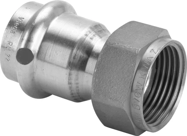„Sanpress“ Anschlussverschraubung mit 1 Muffe auf Überwurfmutter 22 mm × 1″ „Sanpress“ Anschlussverschraubung mit 1 Muffe auf Überwurfmutter 22 mm × 1″