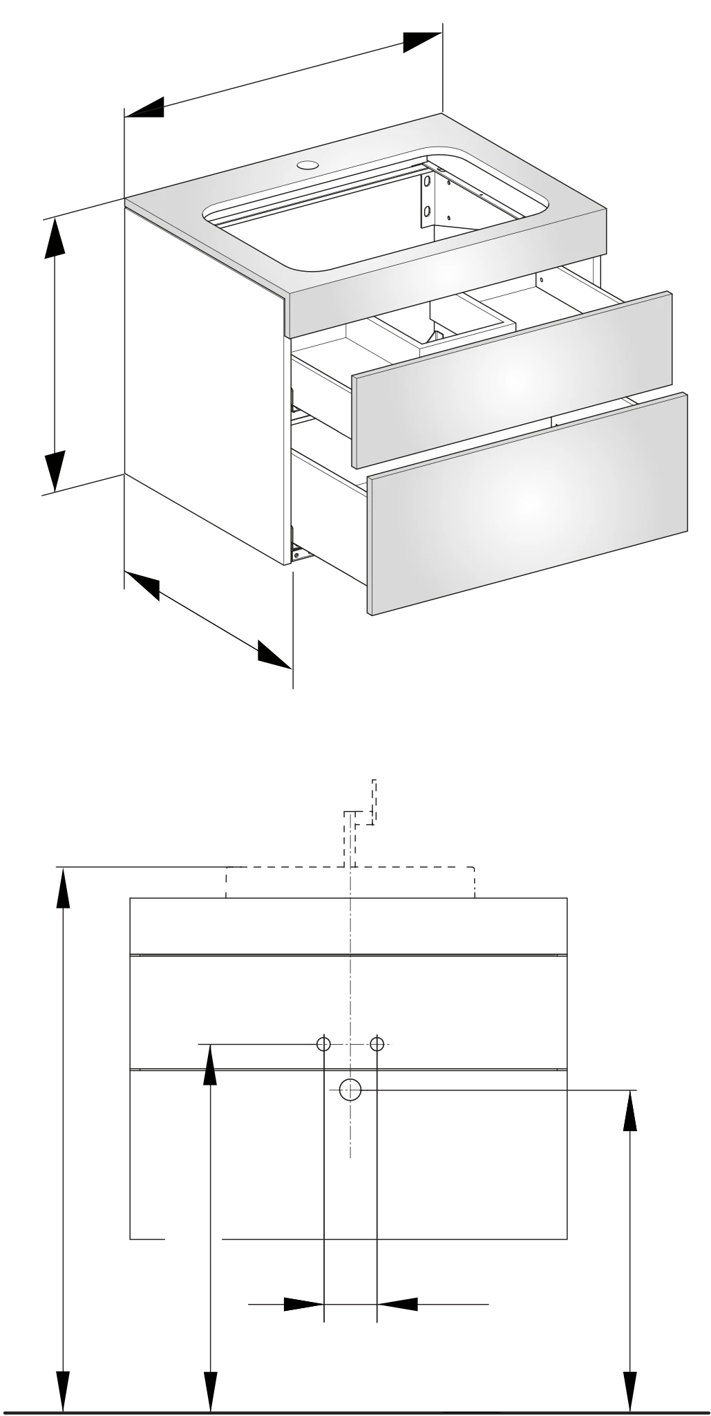 Edition 400 Waschtischunterbau m. Hahnlochbohrung, 2 Auszüge 700 x 546 x 535 mm trüffel/trüffel