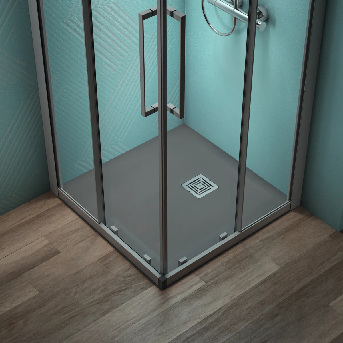 Ideal Standard Quadrat-Brausewanne Ultra Flat S +, 800x800 mm, 30 mm Höhe, Quarzgrau, Ablauf 25 cm Mitte/Seite
