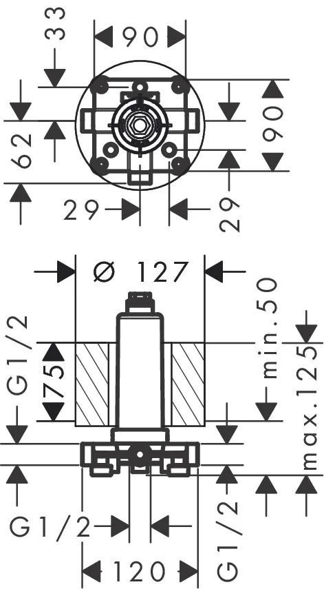 Hansgrohe AXOR ShowerSolutions Kopfbrause Grundkörper, Deckenmontage, inkl. Styropor-Ummantelung, minimale Einbautiefe 50 mm, Anschlussgröße Rp 1/2