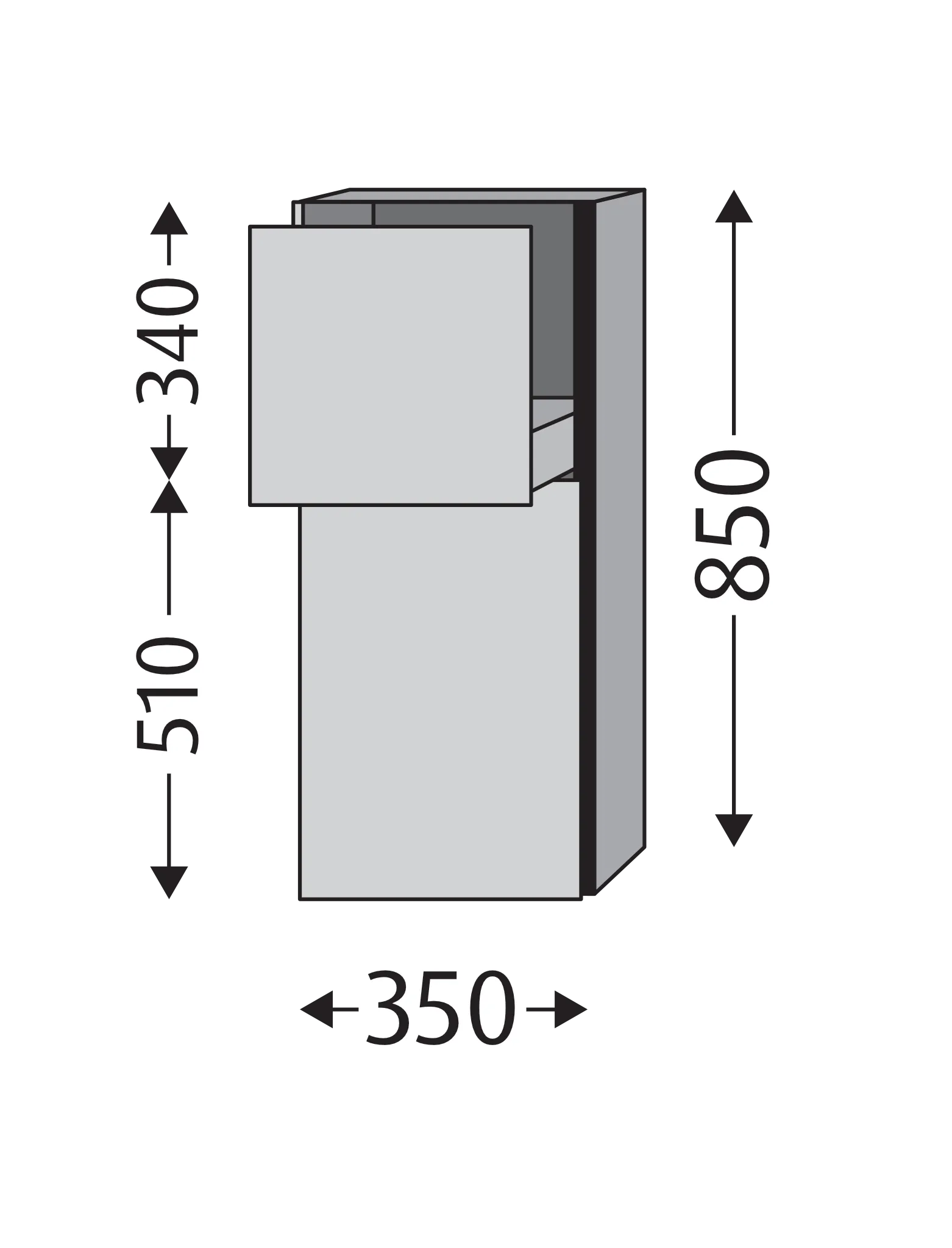 Mittelschrank links 3way (UM126) 850x350x345 Anthrazit-Matt