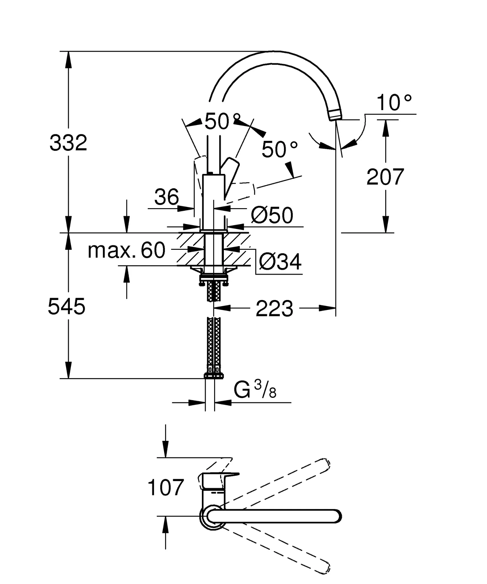 Einhand-Spültischbatterie BauEdge 31367_1, hoher Auslauf, Einlochmontage, getrennte innenliegende Wasserwege – kein Kontakt mit Blei oder Nickel, chrom Einhand-Spültischbatterie BauEdge 31367_1, hoher Auslauf, Einlochmontage, getrennte innenliegende Wasserwege – kein Kontakt mit Blei oder Nickel, chrom