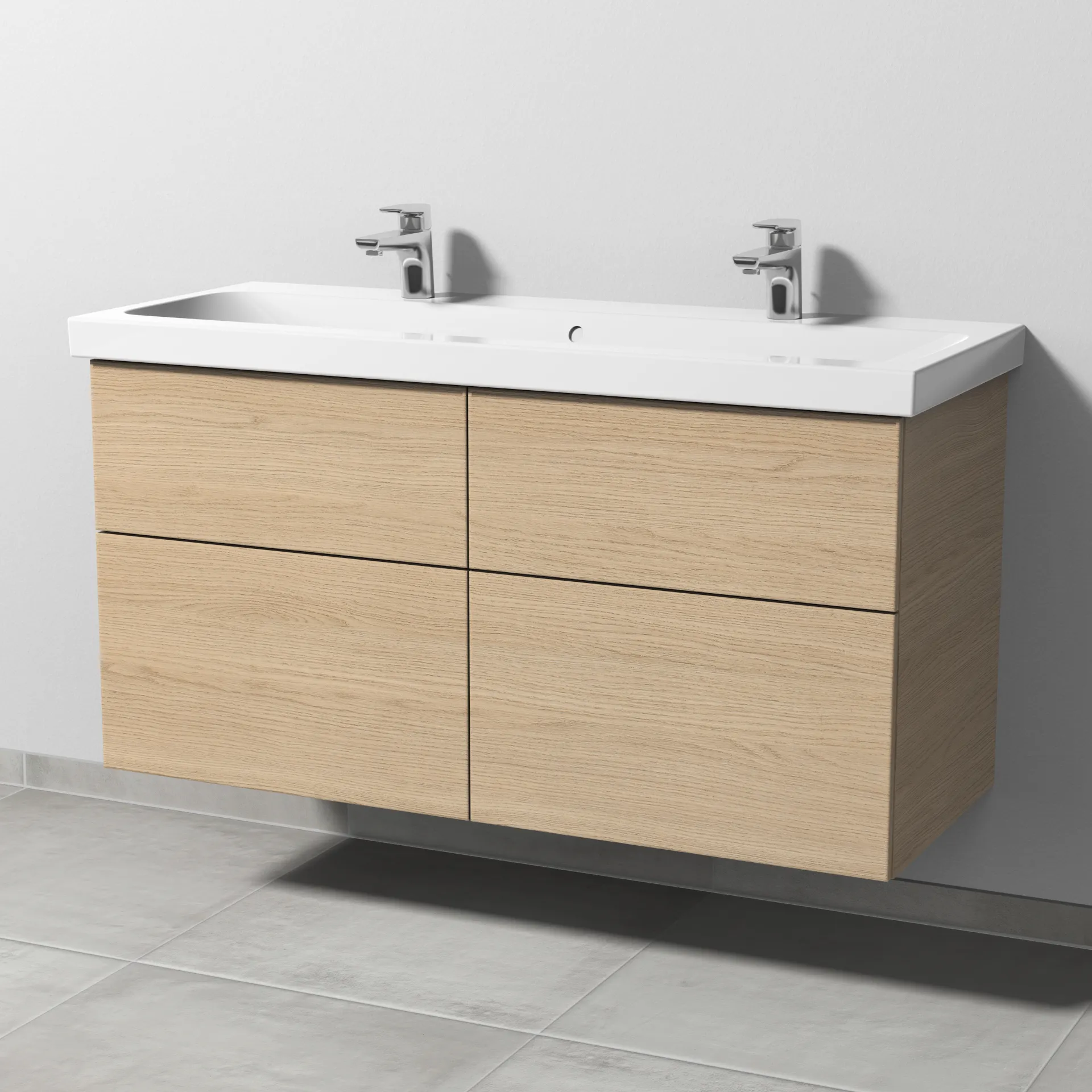 Sanipa Waschtischunterschrank „3way“ passend zu Keramik-Waschtische iCon Light von Geberit 1150 × 591 × 462 mm in Eiche Nordic, Becken mittig, mit