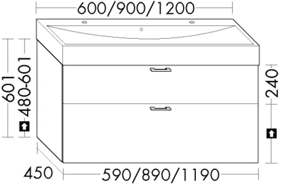 WT-Unterschrank Sys30 von burgbad – 450 mm tief, 590 mm breit, 601 mm hoch, mit Siphonausschnitt und Raumsparsiphon
