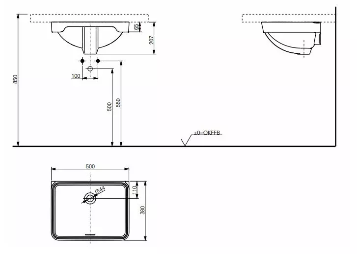 Toto Unterbauwaschtisch „WU“ 500 × 380 × 207 mm