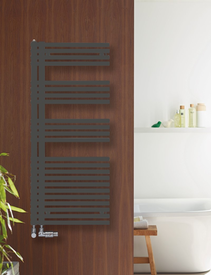 Zehnder Design-Handtuchwärmer „Forma Asym“ 59,6 × 116,1 cm in Anthracite (glänzend) Zehnder Design-Handtuchwärmer „Forma Asym“ 59,6 × 116,1 cm in Anthracite (glänzend)