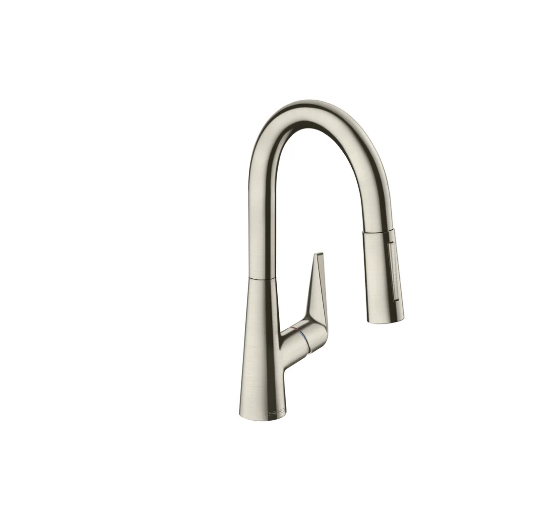 Hansgrohe Talis M51 Einhebel-Küchenmischer 160 mit Ausziehbrause 2jet Edelstahl, Schwenkbereich 110° oder 150°, Laminarstrahl und Brausestrahl, arretierbar, MagFit magnetische Brausehalterung, Quick-Connect Schlauch, max. Durchflussmenge 9 l/min bei 3 ba