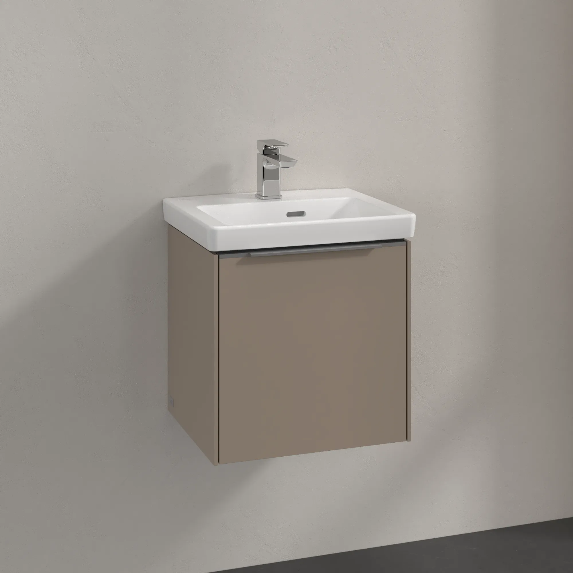 Villeroy & Boch Waschtischunterschrank mit Tür „Subway 3.0“ für Schrankwaschtisch 423 × 429 × 378 mm Taupe, 1 Tür, für Becken mittig, Anschlag links Villeroy & Boch Waschtischunterschrank mit Tür „Subway 3.0“ für Schrankwaschtisch 423 × 429 × 378 mm Taupe, 1 Tür, für Becken mittig, Anschlag links