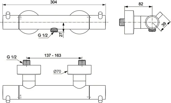 Ideal Standard Brausethermostat Aufputz Ceratherm T125 Pin-Griffe Silk Black