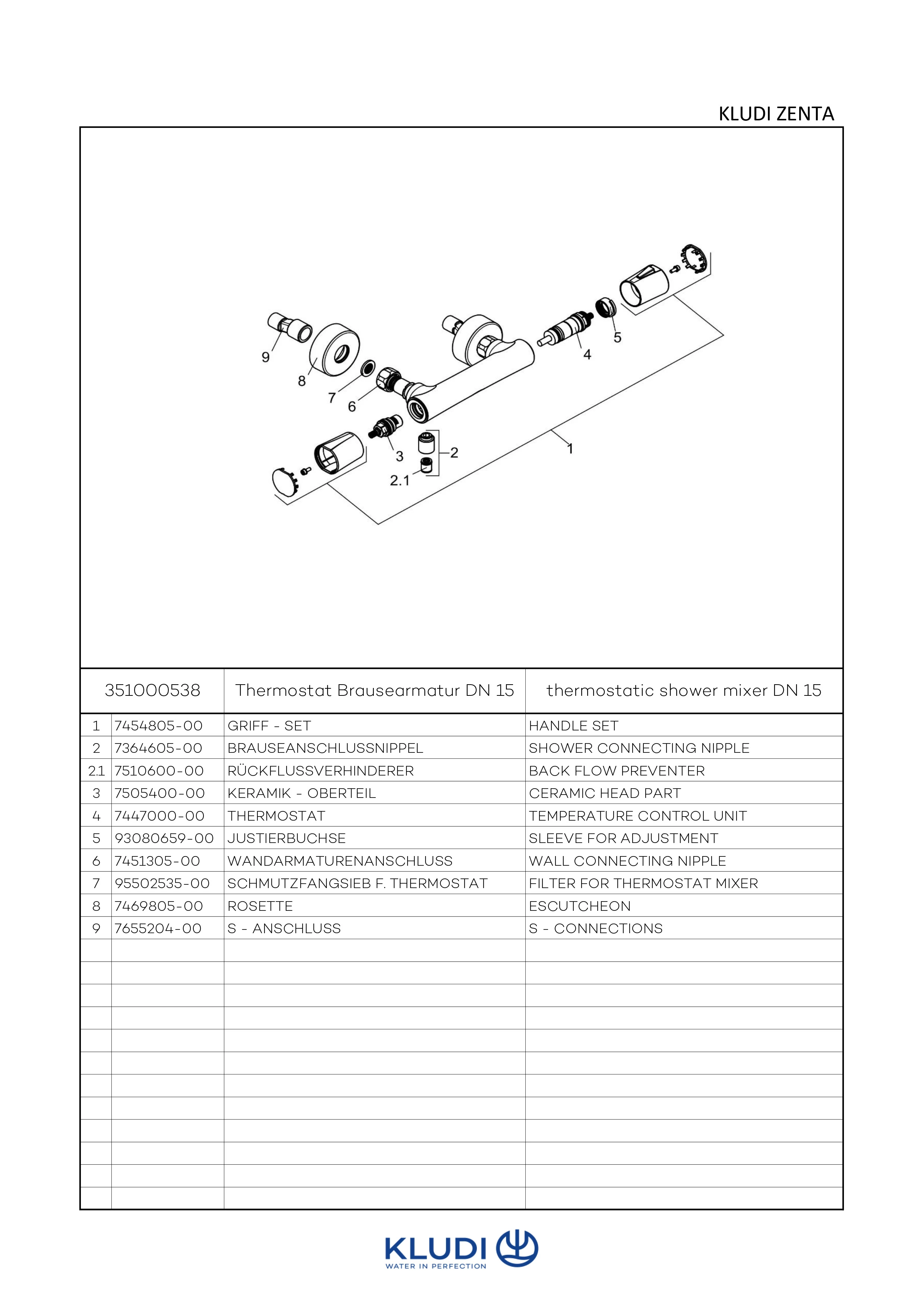 ZENTA Therm.-Brausearmatur ohne Brausegarnitur chrom