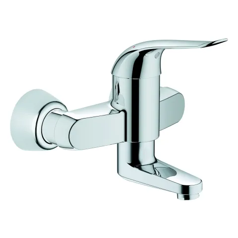 Einhand-Waschtischbatterie Euroeco Special 32770, Wandmontage, Ausladung 157 mm, 46 mm Keramikkartusche, Hebellänge 120 mm, chrom Einhand-Waschtischbatterie Euroeco Special 32770, Wandmontage, Ausladung 157 mm, 46 mm Keramikkartusche, Hebellänge 120 mm, chrom