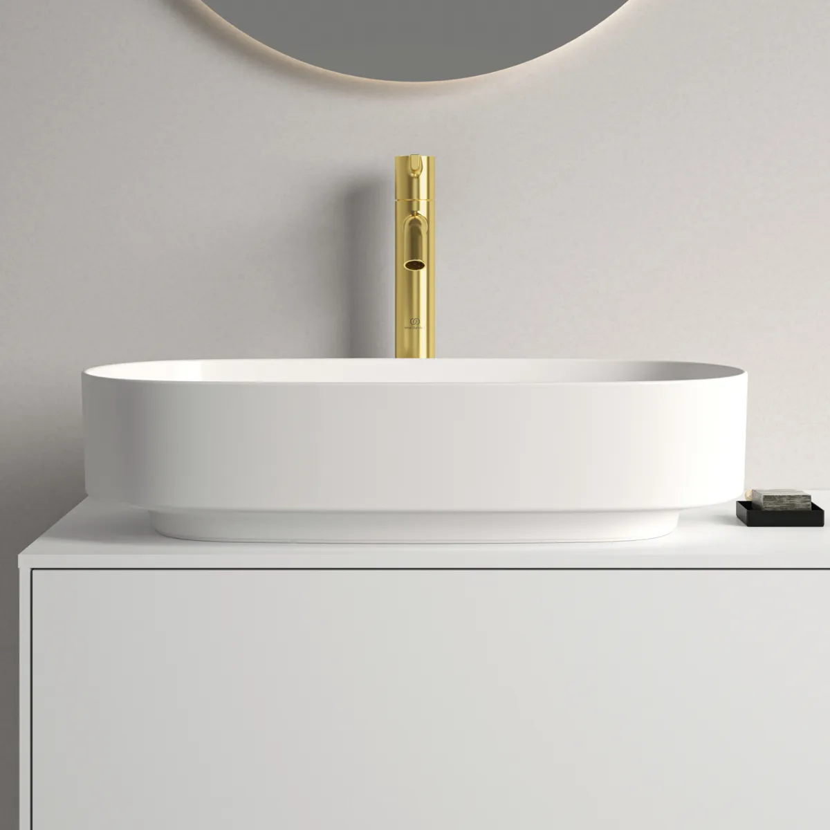 Waschtischarmatur Joy, mit verlängertem Sockel, mit Ablaufgarnitur, Ausladung 170mm, Brushed Gold Waschtischarmatur Joy, mit verlängertem Sockel, mit Ablaufgarnitur, Ausladung 170mm, Brushed Gold