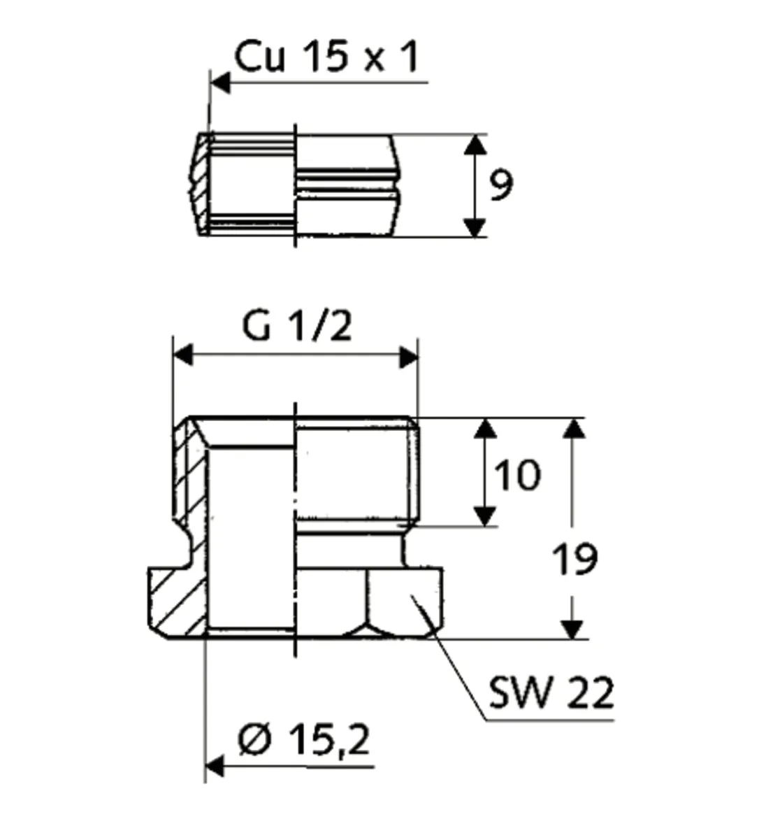 Klemmringverschraubung DN 15, G 1/2 AG, mattnickel Klemmringverschraubung DN 15, G 1/2 AG, mattnickel