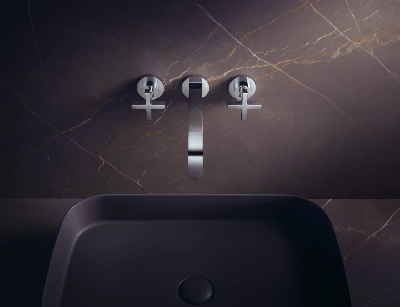 Hansgrohe AXOR Citterio 3-Loch Waschtischarmatur Unterputz, Chrom, Ausladung 222 mm, Kreuzgriff, Normalstrahl, max. Durchfluss 5 l/min