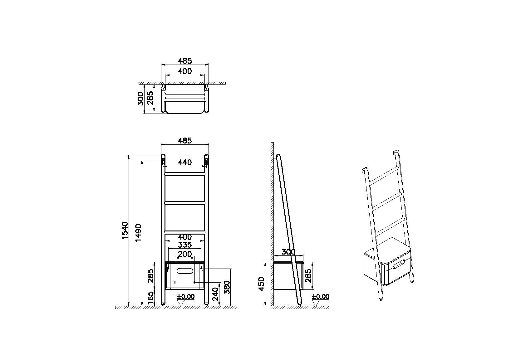 Sento Handtuchhalter mit Schublade 48 x 30 x 152 cm Fjordgrün Matt