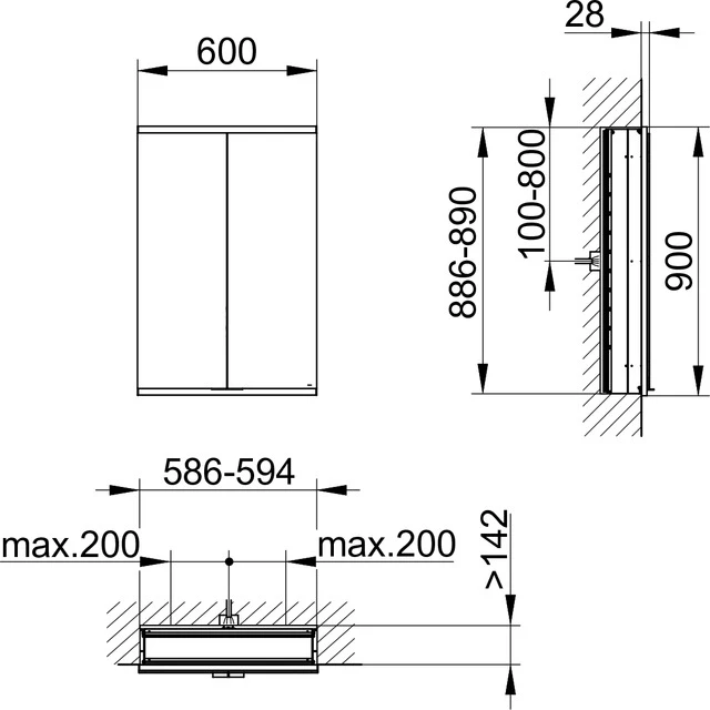 Royal Modular 2.0 800220061100000 Spiegelschrank DALI Wandeinbau, ohne Steckdose 600 x 900 x 160 mm silber-eloxiert