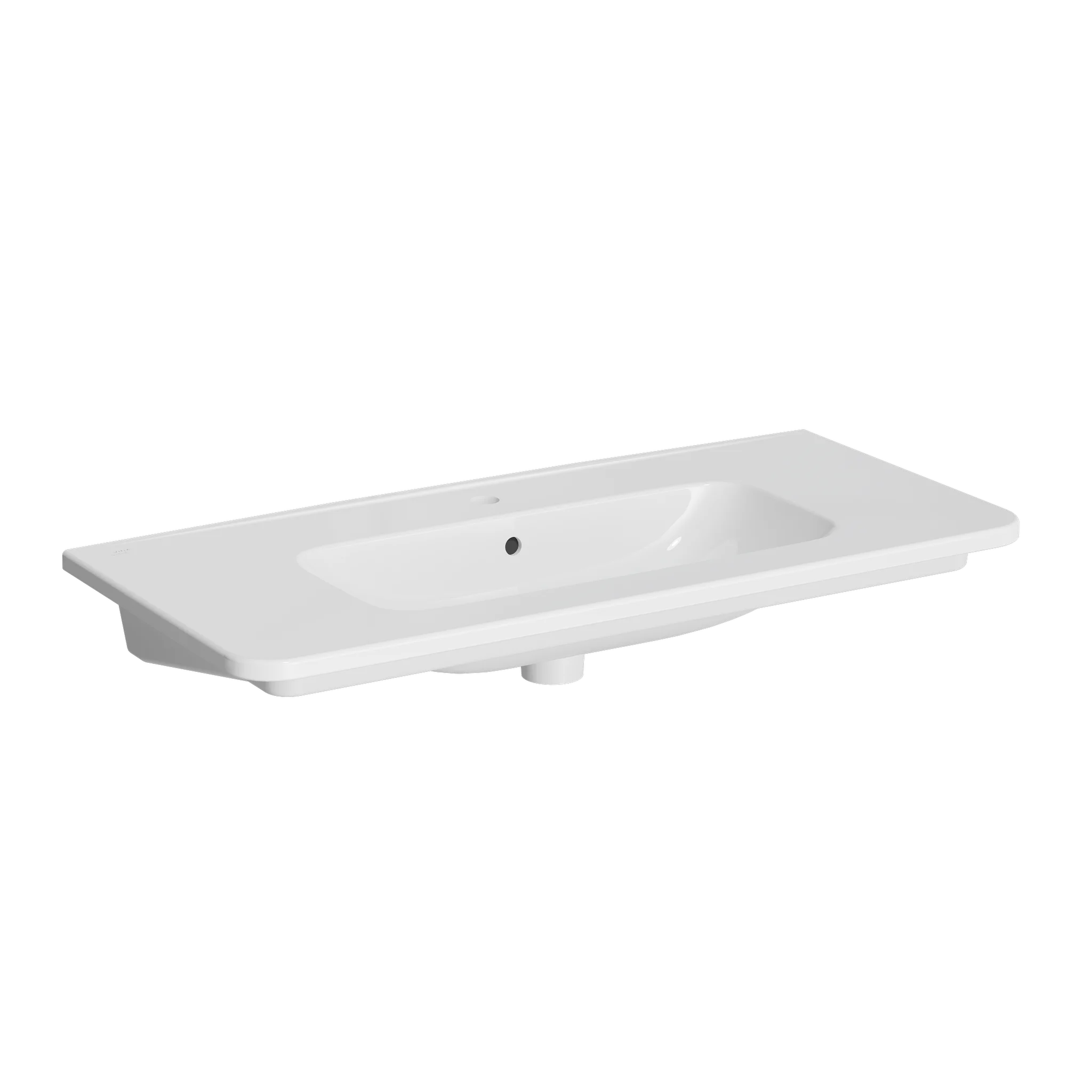 VitrA New S20 Round Möbelwaschtisch, 100 x 46,5 x 17 cm, Weißen Hochglanz, abgerundet, Wandmontage, unterbaufähig, Innenbecken 59,5 x 26 cm, Höhe 12 cm, Hahnloch mittig