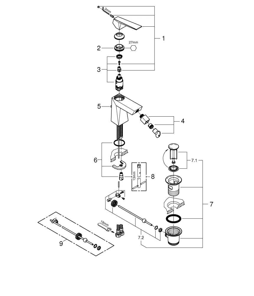 Einhand-Bidetbatterie Allure Brilliant 24347, Einlochmontage, Zugstangen-Ablaufgarnitur 1 1/4'', chrom Einhand-Bidetbatterie Allure Brilliant 24347, Einlochmontage, Zugstangen-Ablaufgarnitur 1 1/4'', chrom