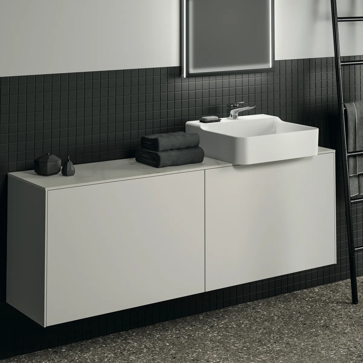 Waschtischplatte Conca, aus Keramik, 1587x373x6mm, Marmor Noir Desir Waschtischplatte Conca, aus Keramik, 1587x373x6mm, Marmor Noir Desir