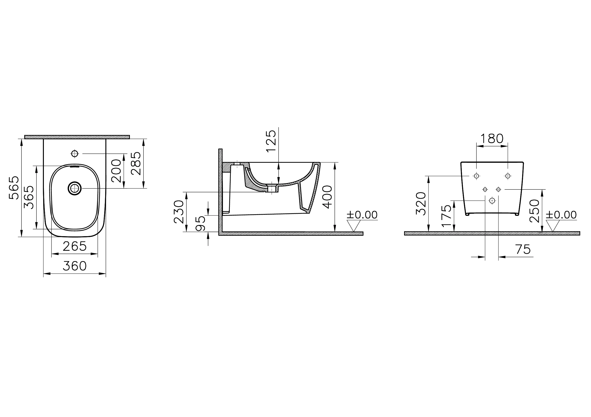 New Metropole Square Wand-Bidet mit verdeckter Befestigung Weiß Hochglanz mit Oberflächenveredelung Clean