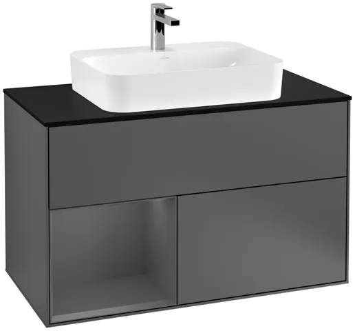 Villeroy & Boch Waschtischunterschrank „Finion“ für Schrankwaschtisch 100 × 60,3 × 50,1 cm 2 Schubladen, für Waschtischposition mittig, inkl. Beleuchtung mittig