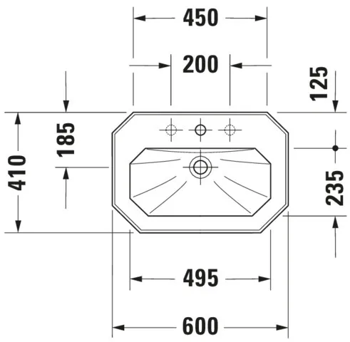 Waschtisch 1930 600 mm mit ÜL, mit HLB, 1 HL, weiß