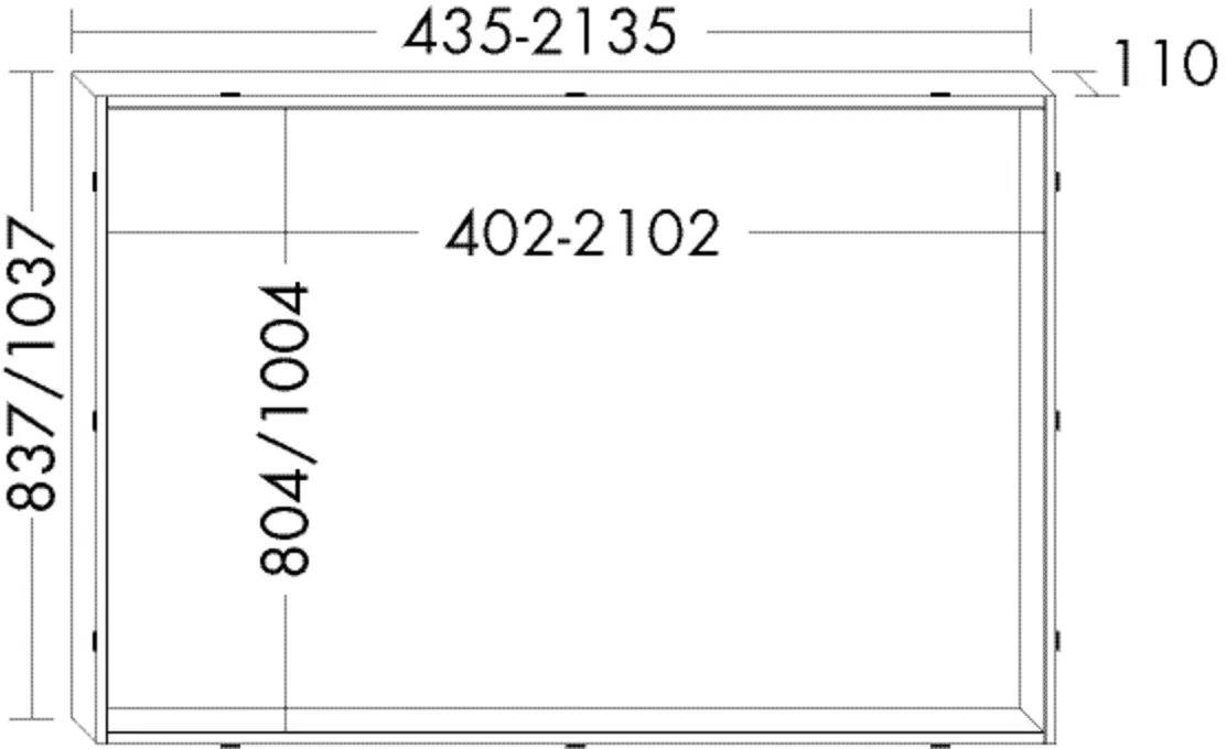 Einbaumrahmen ERAA210 von burgbad - Serie Zubehör, wasserfeste Grundplatte, Aluminiumabschlussprofil, tiefenverstellbar 10-17 mm, Maße: H. 800 mm x B. 2100 mm x T. 110 mm Einbaumrahmen ERAA210 von burgbad - Serie Zubehör, wasserfeste Grundplatte, Aluminiumabschlussprofil, tiefenverstellbar 10-17 mm, Maße: H. 800 mm x B. 2100 mm x T. 110 mm