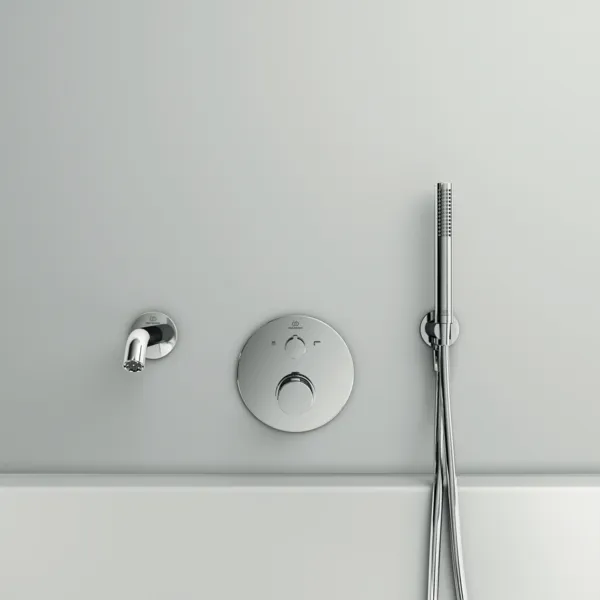 Wandauslauf Joy, Ausladung 160mm, mit runder Rosette, Brushed Gold Wandauslauf Joy, Ausladung 160mm, mit runder Rosette, Brushed Gold