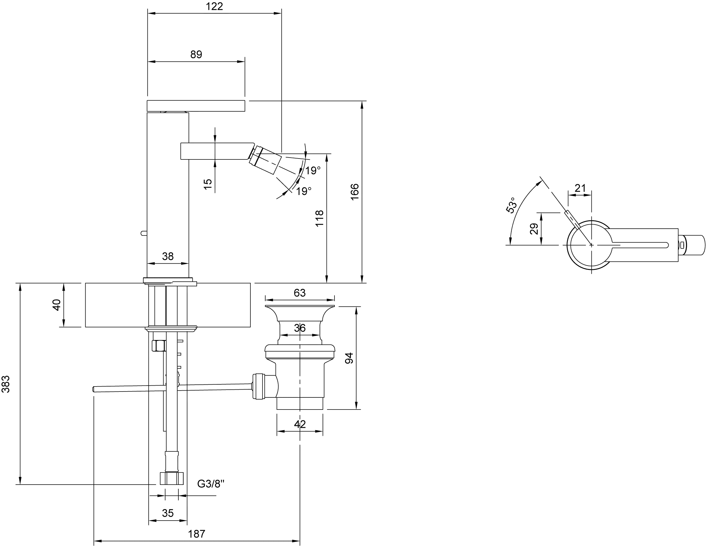 Einhebel-Bidetarmatur Dawn T106201150, 38 x 166 x 122 mm, Chrom Einhebel-Bidetarmatur Dawn T106201150, 38 x 166 x 122 mm, Chrom