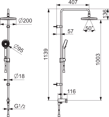 HA Kopfbrause-Set HANSABASICJET 4438 3-strahlig Ausladung 407 mm DN 15 Chrom