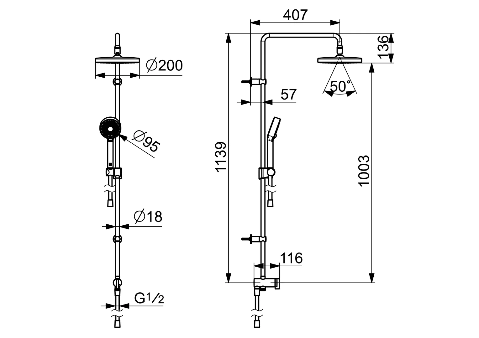 HansaBASICJET Kopfbrause Set 4438 3-strahlig DN 15 Chrom