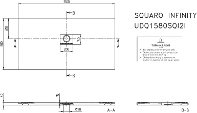 Villeroy & Boch rechteck Duschwanne „Squaro Infinity“ nur flächenbündige Installation 150 × 80 cm in Brown