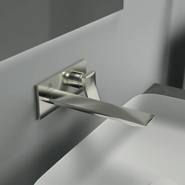 Ideal Standard Wand-Waschtischarmatur Conca Arm A7372GN, eckige Rosette, Ausladung 220mm, Silver Storm