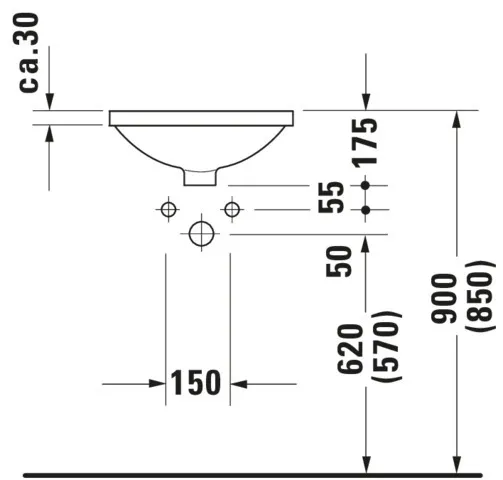 Einbauwaschtisch Architec 400 mm EB v.u.,m.ÜL,o.HLB,u.glasiert,weiß