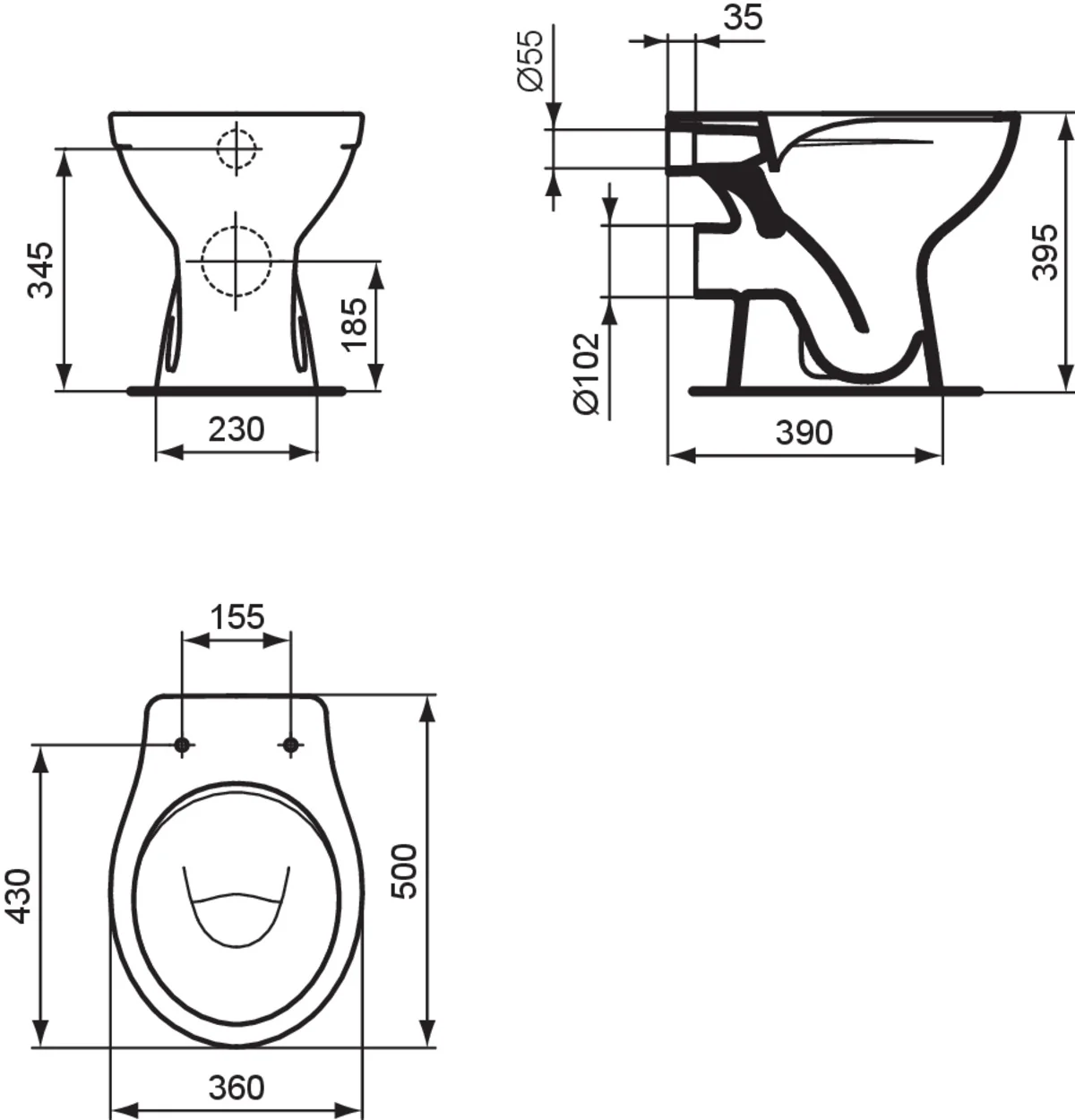 Ideal Standard Eurovit Standtiefspül-WC RimLS, horizontaler Ablauf, weiß Ideal Standard Eurovit Standtiefspül-WC RimLS, horizontaler Ablauf, weiß