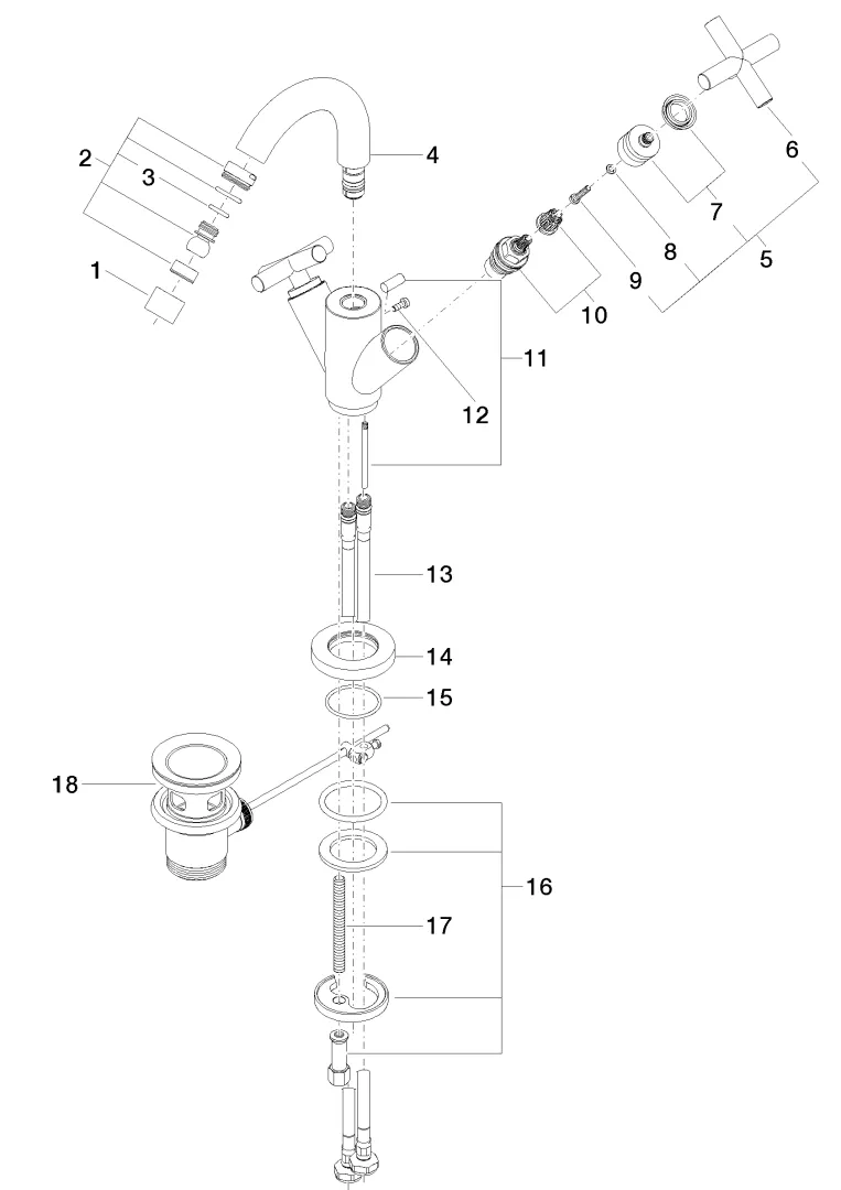 Bidet-Einlochbatterie mit Ablaufgarnitur TARA Chrom 24510892