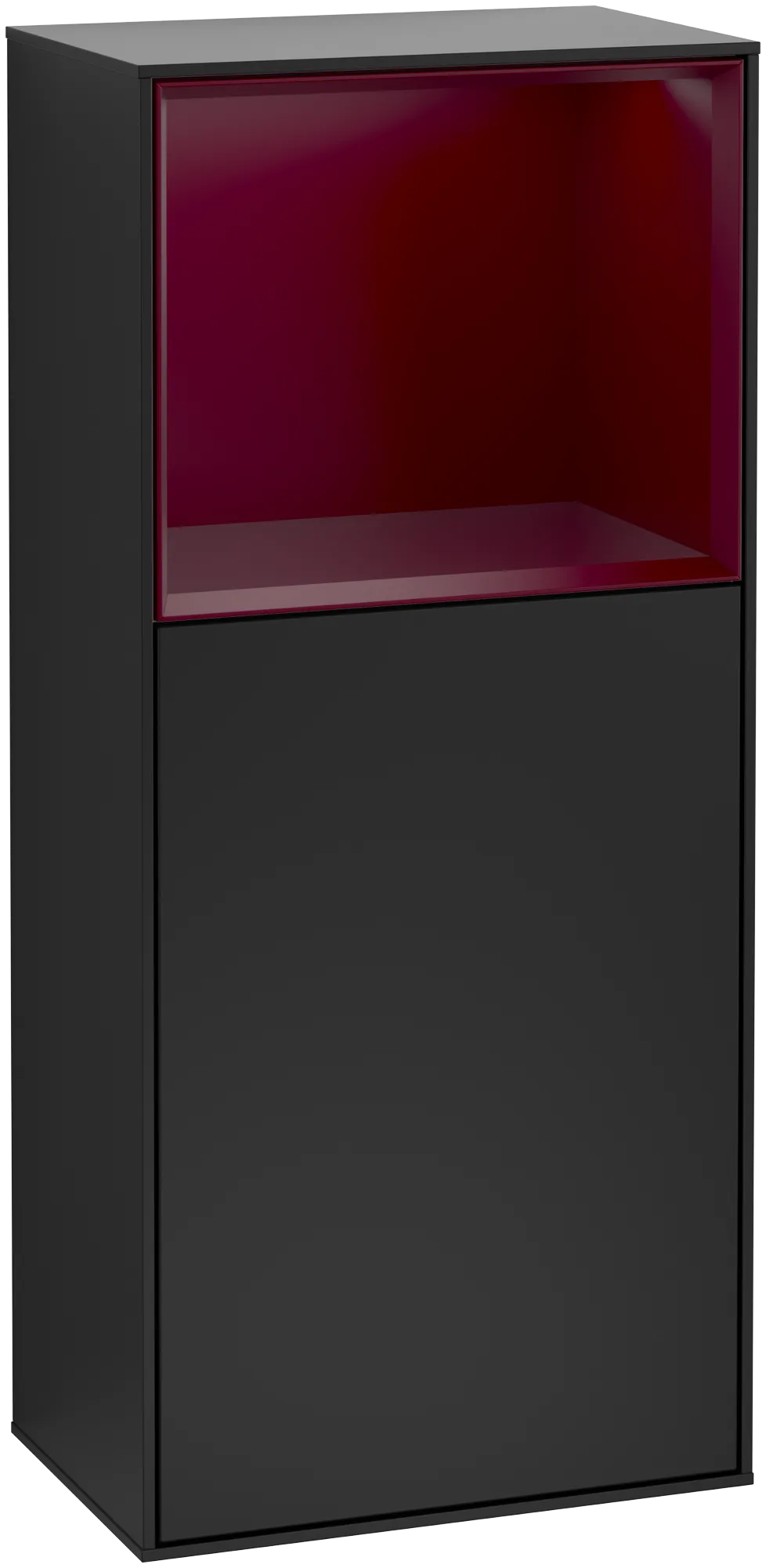 Villeroy & Boch Seitenschrank Finion F50 - Eckig, Black Matt Lacquer / Peony Matt Lacquer, 418 x 936 x 270 mm, mit Beleuchtung und Push-to-open Funktion
